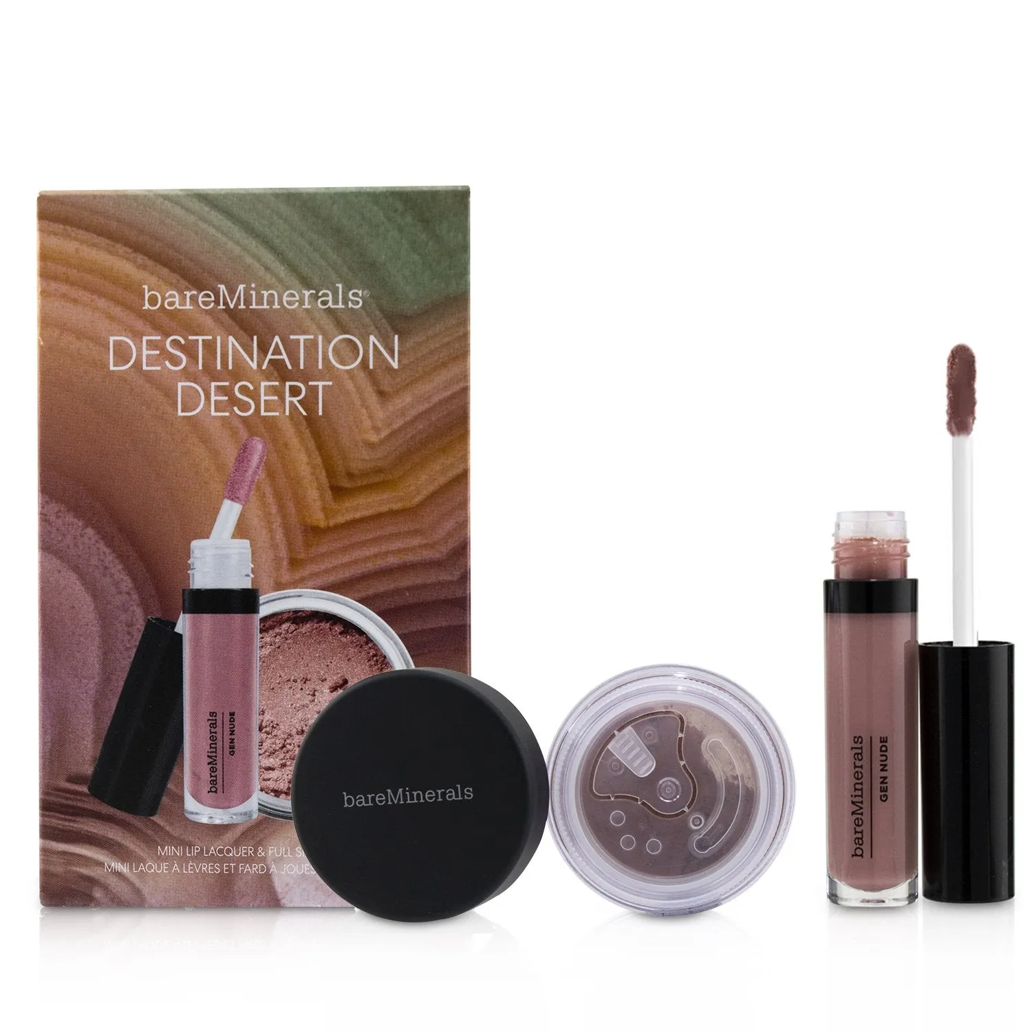 BareMinerals Destination Desert (1x Mini Lip Lacquer. 1x Blush)  2pcs