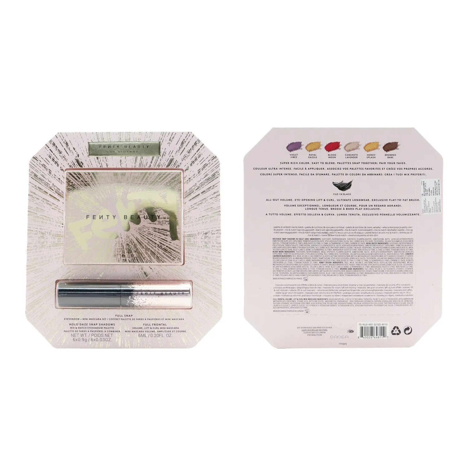Fenty Beauty by Rihanna Full Snap Eyeshadow Palette   Mini Mascara Set (Holo' Daze Edition) (1x Eyeshadow Palette. 1x Mini Mascara)  2pcs